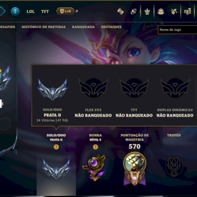 Prata 2 com TODOS os Champs e 121 Skins ( MID / JG / TOP )