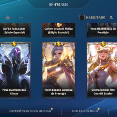 Conta Colecionador Wild Rift | 476 Skins | Mestre | Primorosas/Prestígio⁠.