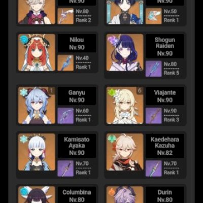 CONTA DE GENSHIN AR60 ARLECCHINO C2, NEUVILLETTE, FURINA, ANDARILHO C1