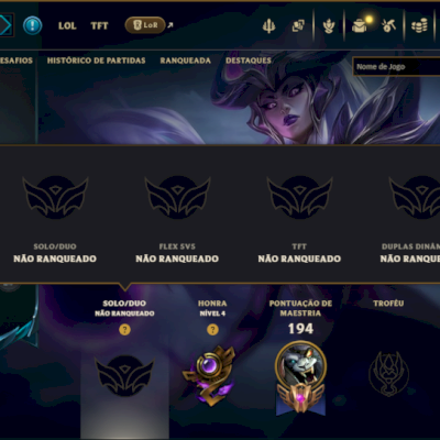 Unranked com 110 Champs e 34 Skins +8 Vitoriosas
