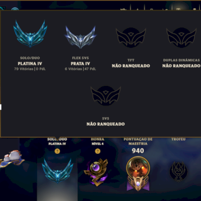 Platina 4 com TODOS os Champs e 296 Skins ( ADC / SUP / JG )