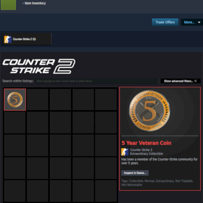 CS2 | 2.405+ HORAS (SEM PRIME) | MEDALHA/MOEDA DE 5 ANOS