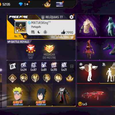 conta com naruto, sasuke, roupa do mano max entre outros