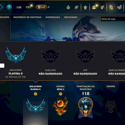 Platina 2 com 35 Champs e 5 Skins
