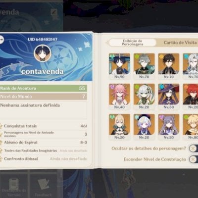 AR 55 (Nahida, Neuvillette, Andarilho, Zhongli, etc) + oração perdida