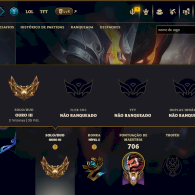 Ouro 3 com TODOS os Champs e 195 Skins ( Nivel 674 )