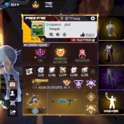 Conta free fire gemada nível 75, 16 passes de elite atualizado e 11 passe boya