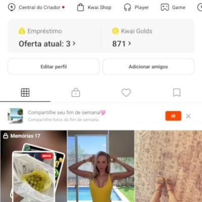 conta KWAI 131 seguidores media 1,500/5k visualizações