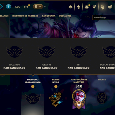 Unranked com 150 Champs e 129 Skins ( ADC / MID / JG / SUP )