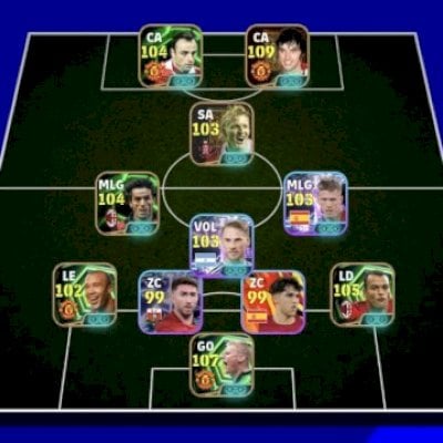 Conta efootball com George Best 109, Schmeichel 107 e Cafu 105