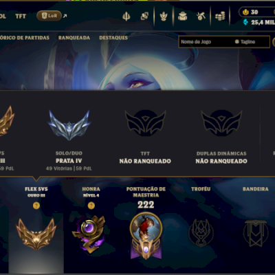 ACC de LoL Prata/Ouro lvl124+ (47 skins + 13 cromas)