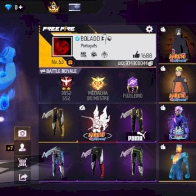 Conta free fire com parceria do Naruto, calça angelical e barbinha