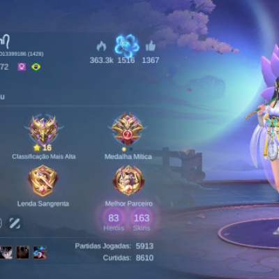 CONTA ÉPICO 1, HERÓIS: 83 , SKINS: 163 E NÍVEL CELESTIAL 72