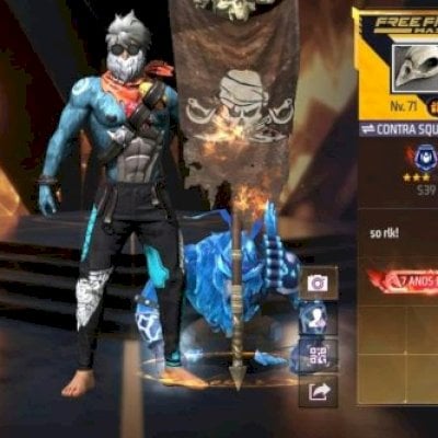CONTA FREE FIRE LV 71 COM PÉ DESCALÇO, JAQUETA A80 E MUITO MAIS
