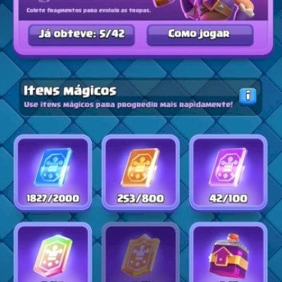 6.500+ Troféus | 823k Ouro + 1.400 Gemas | 119/123 Cartas