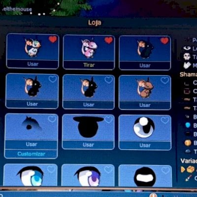 Conta antiga transformice, com queijo e morango na loja