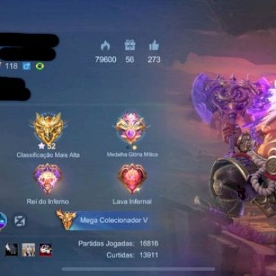 Conta MLBB Lv.118 criada em 2016 com 620 e raras.
