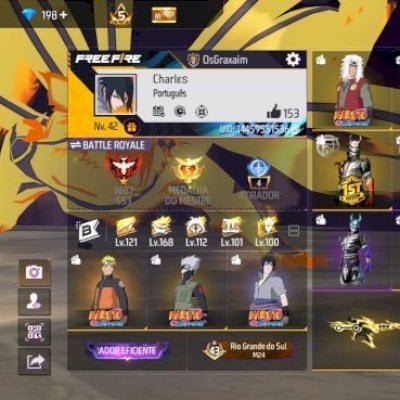 Conta Free Fire Naruto Full Parte 1, Angelical, Punho, PASSES AMARELOS