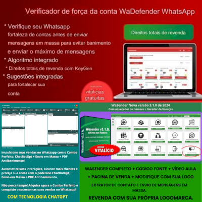 WaDefender + WaSender + ChatBotGPT envio de Mensagens em Massa