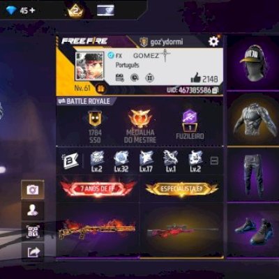 CONTA DE FF LEGAL D+ COM 7 ANOS/ANJO AZUL FEMININA/200 PEITAS/MUITAS COMBINAÇÕES