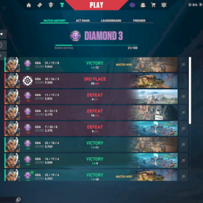 Conta Valorant smurf diamante 3 E-mail e senha alteráveis MMR BOM
