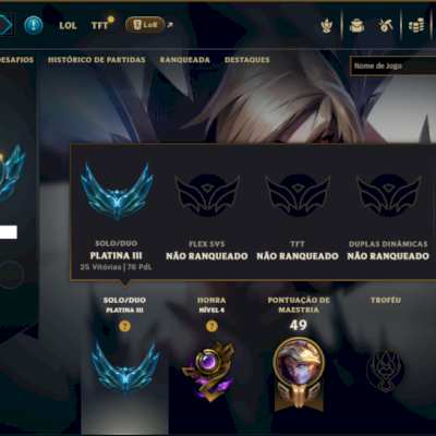 Platina 3 com 55 Champs e 14 Skins