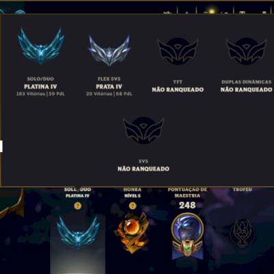 Platina 4 com 120 Champs e 140 Skins ( JG / SUP )