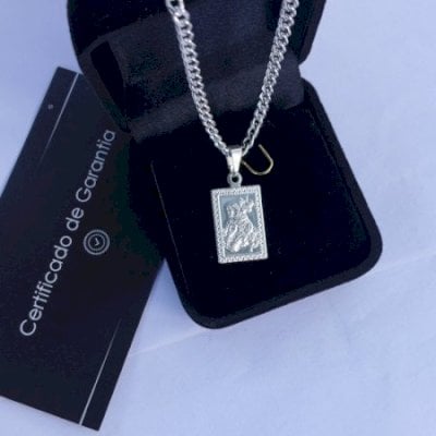Colar prata 925 maciça legítima + pingente são Jorge prata