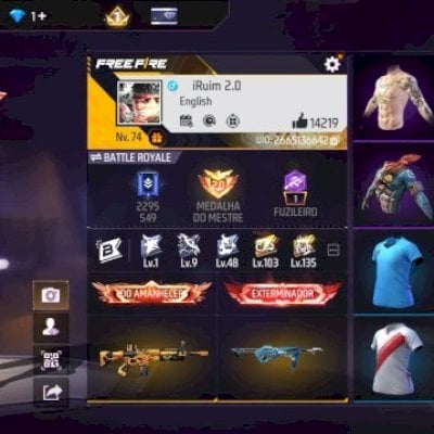 CONTA DE FREE FIRE TOP COM 460 PEITAS/37 PASSES/BANDEIRÃO/CAMISAS DE TIME E MAIS