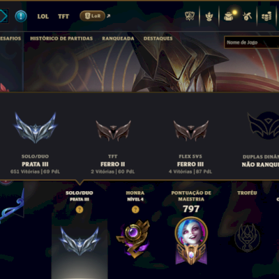 Prata 3 com TODOS os Champs e 160 Skins ( ADC / MID / JG ) - ( Nivel 539 )