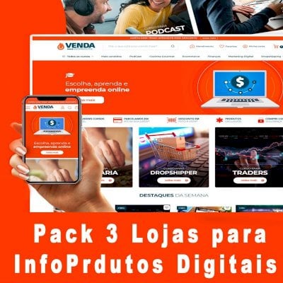 Pack com 3 Lojas De Produtos Digitais Completas