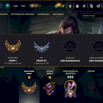 Ouro 1 com TODOS os Champs e 247 Skins +3 Prestigios