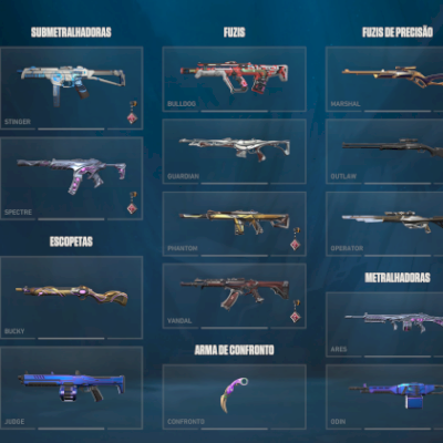 Conta de Valorant cheia de skins raras (1º passe, chaveiros imortal, 13  facas)