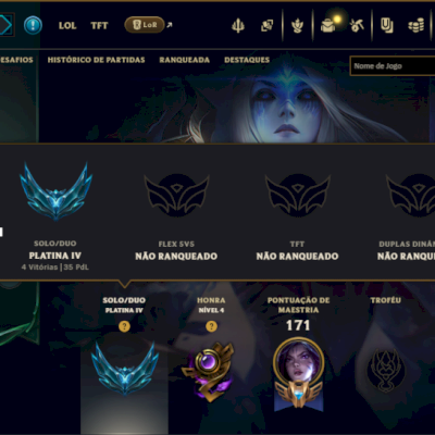 Platina 4 com 70 Champs e 8 Skins