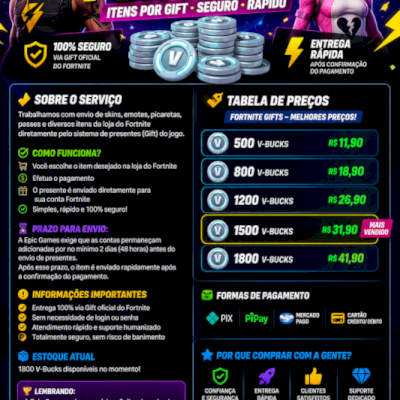 VBUCKS (ITENS DA LOJA) VIA PRESENTE NO FORTNITE - PROMOÇÃO!