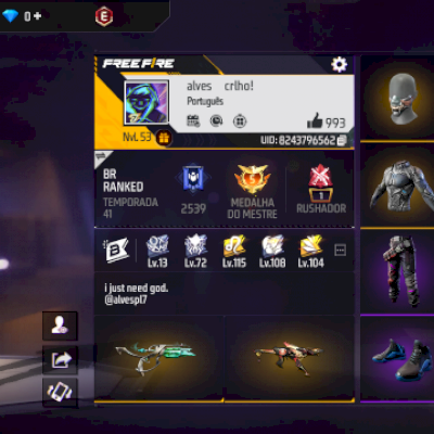 conta de ff (1 ano com vários passes e skins)