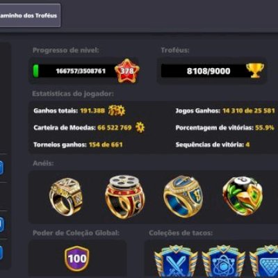 CONTA DE 8 BALL POOL PODER DE COLEÇÃO 100 XP378 VIP DIAMANTE NEGRO