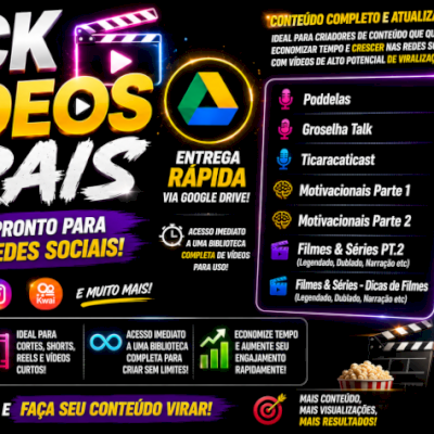 PACK de Vídeos Virais – Podcasts, Motivacionais, Filmes e Séries | Cortes para R