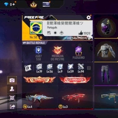 CONTA FREE FIRE TOP COM 2 ARMAS EVOLUTIVAS/UMP ATT/ALGUMAS COMBINAÇÕES/VEM NELA