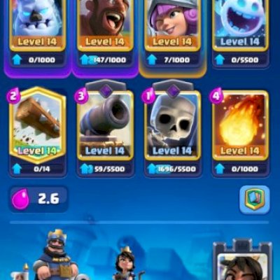 Conta de mais de 8 anos, torre do rei nivel 14, cartas até nivel 14