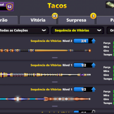 Conta de 8 Ball pool antiga e com tacos lendários e de 8 Ball pass premium