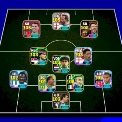Conta efootball com Messi 108 Blitz com 1.300 moedas negativas