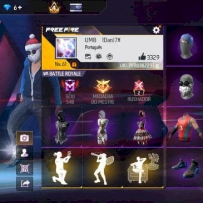 Conta free fire com barbinha, inosuke entrada lamborghini etc..