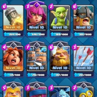 Arena 17 com 6300 troféus,cartas com level 10 a 12 com 1200 de gema