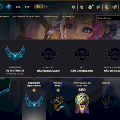 Platina 3 com TODOS os Champs e 259 Skins +2 Prestigios