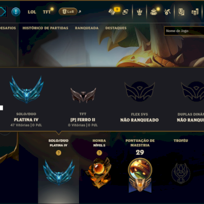 Platina 4 com 40 Champs e 12 Skins