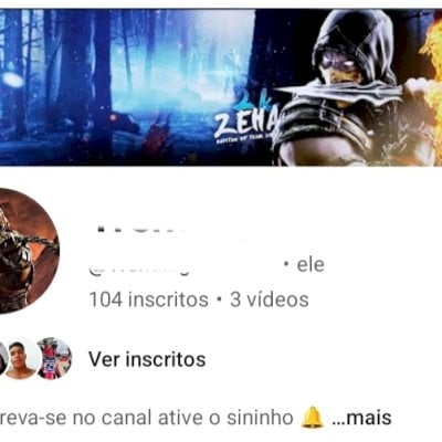 YOUTUBE CANAL COM 104 INSCRITOS
