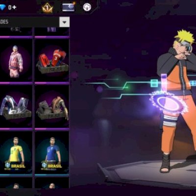 Conta de Free Fire gemada com angelical amarela focada na parceria do naruto