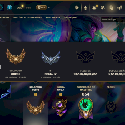 Ouro 1 com TODOS os Champs e 227 Skins ( MID / JG / SUP )