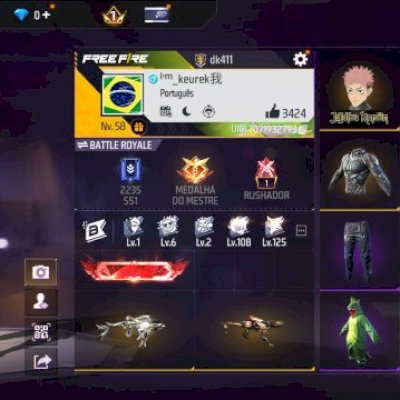 CONTA DE FF MUITO BOA/1º DINO DO JOGO/ ESTILO TECH/6 PASSES BOOYAH/VEM NELA